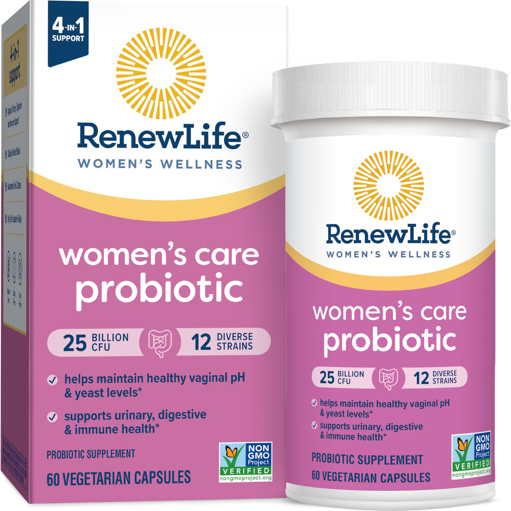 Renew Life Women's Probiotic bottle showing 25B CFU for daily urinary and digestive balance
