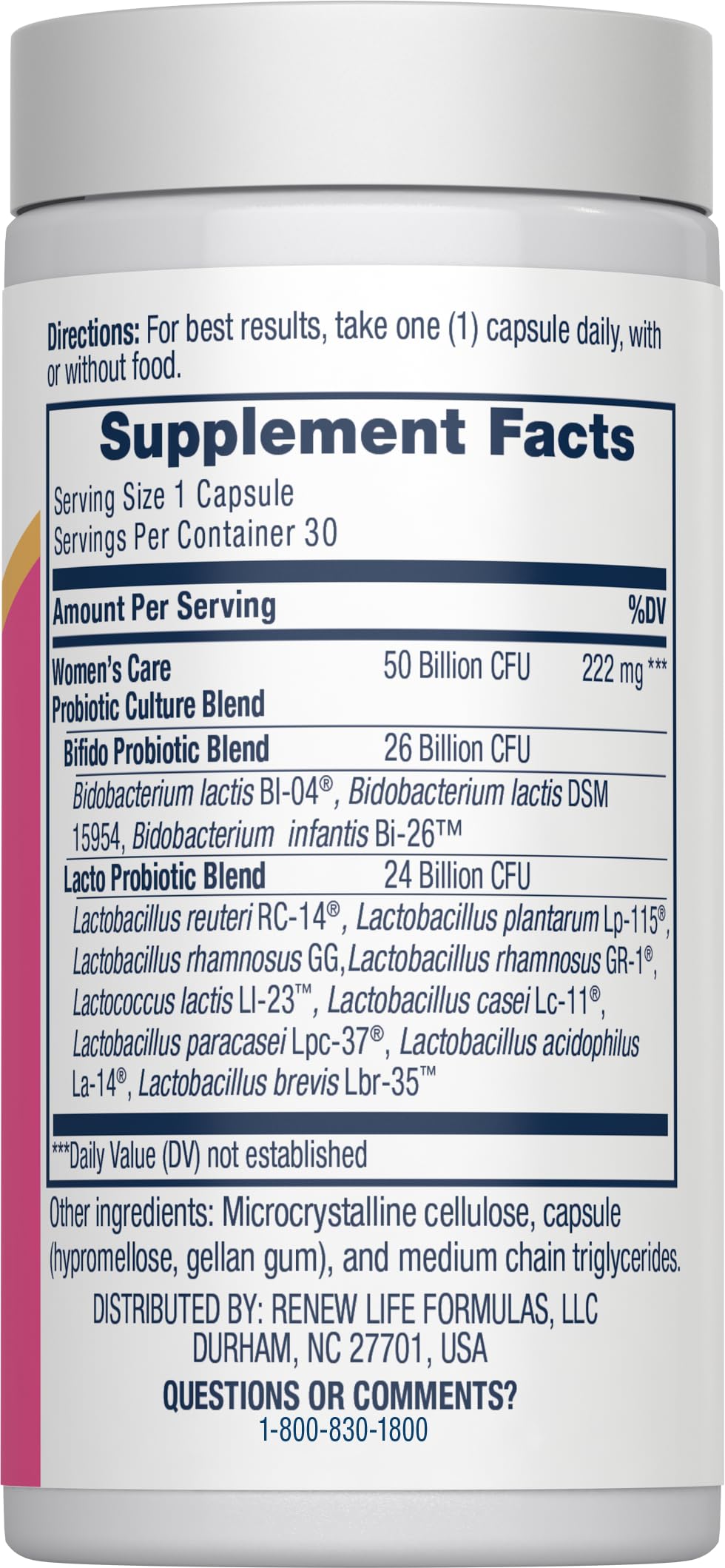 Renew Life Women's Probiotic capsules close-up showing protective coating