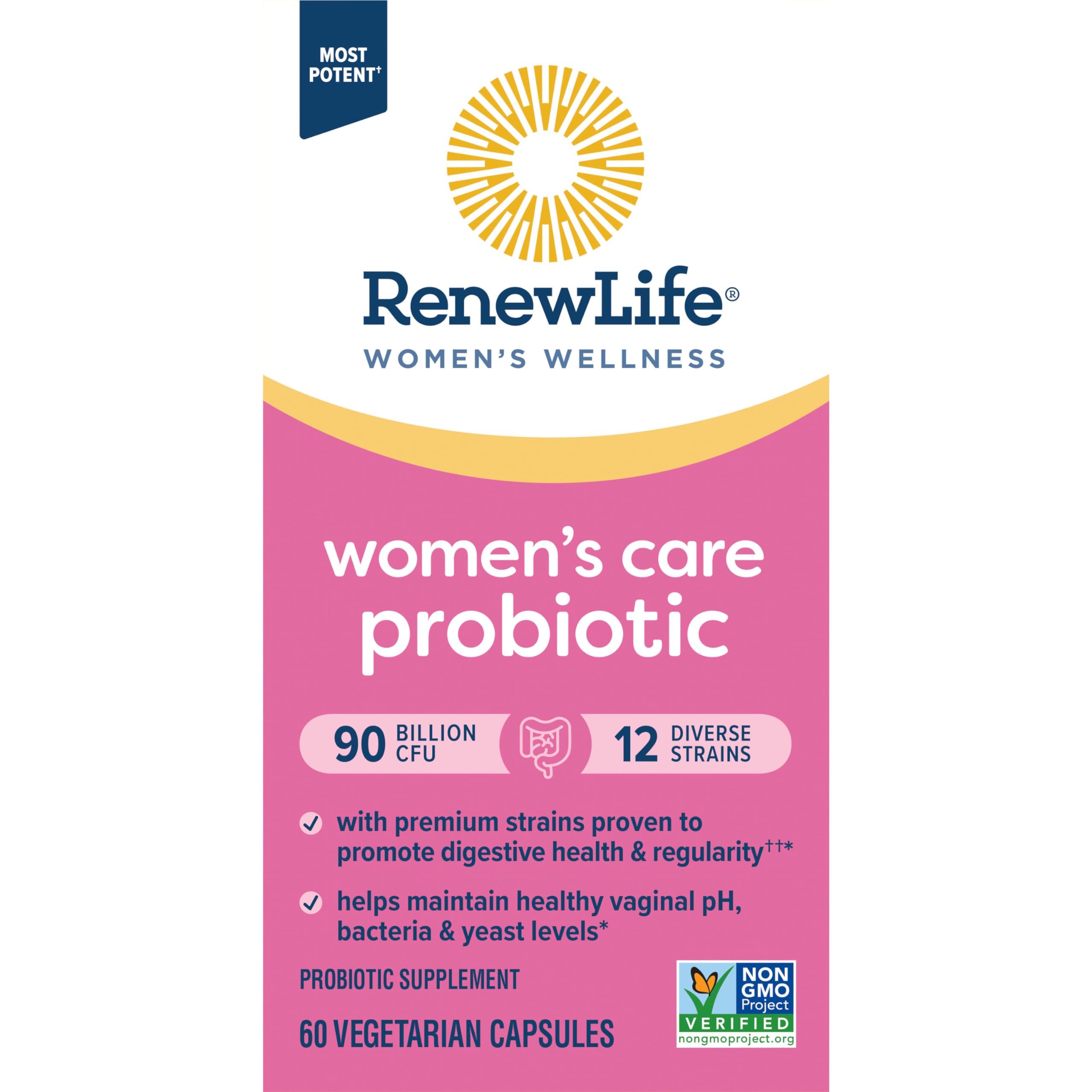 Renew Life label highlights ingredients and 12 strains