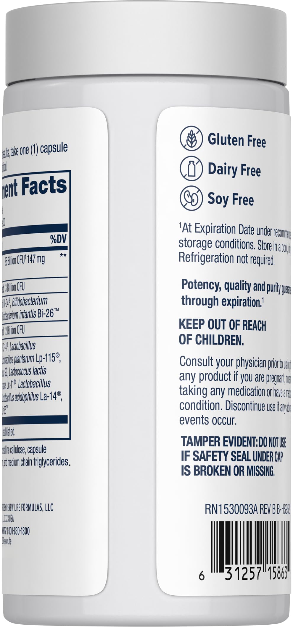 Renew Life label highlights non-GMO, gluten-free, dairy-free and soy-free formula