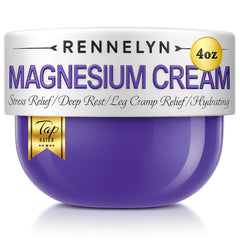 Rennelyn Magnesium Cream bottle shown for leg care and nightly routine.