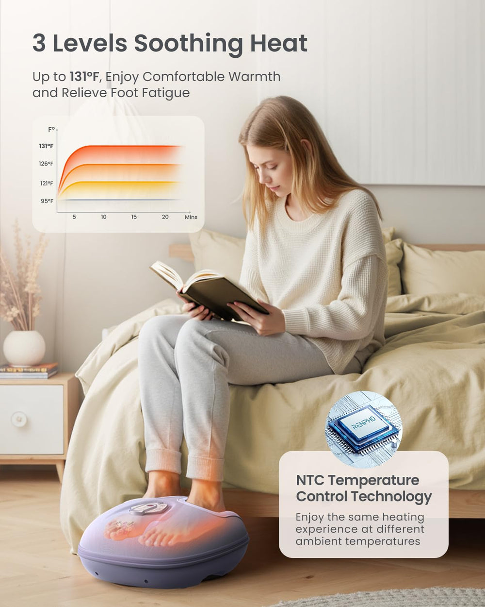 RENPHO auto-size airbag sensor detects foot size for comfortable fit