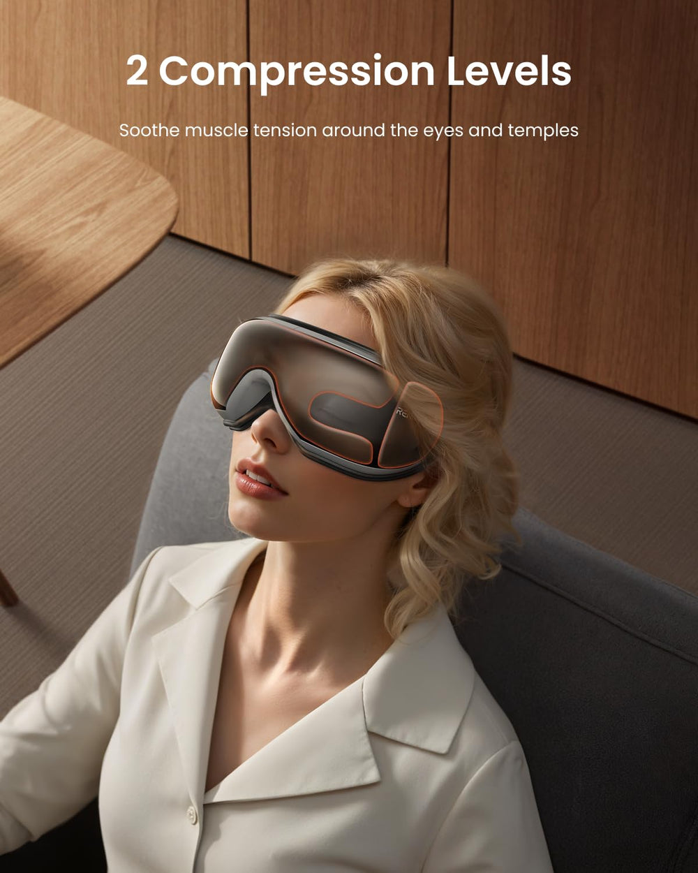 RENPHO Eye Massager 180-degree adjustability fits different head sizes.