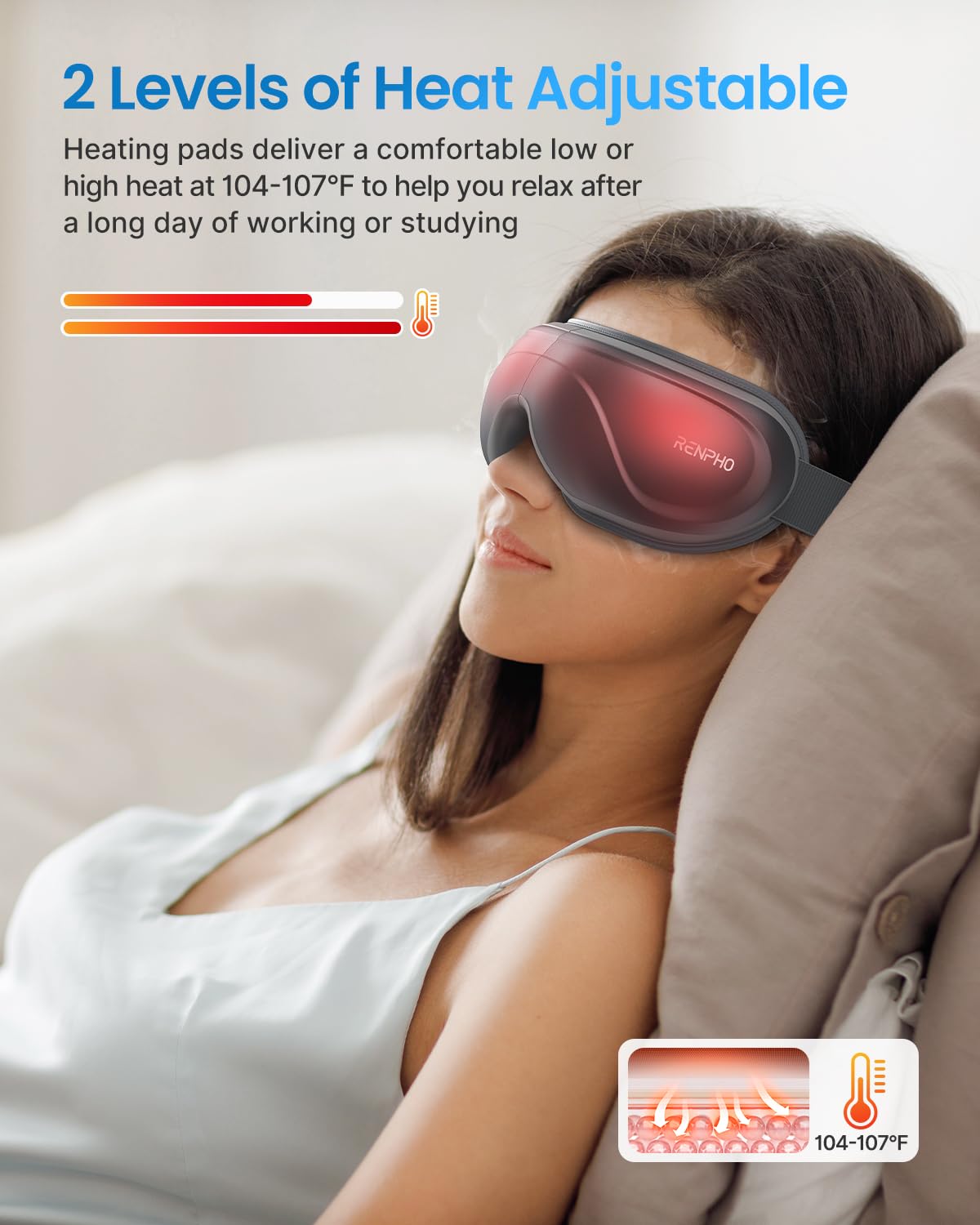RENPHO Eye Massager heat at 113F for deeper warmth