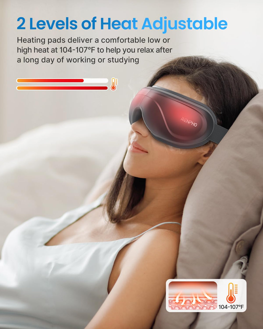 RENPHO Eye Massager heat at 113F for deeper warmth