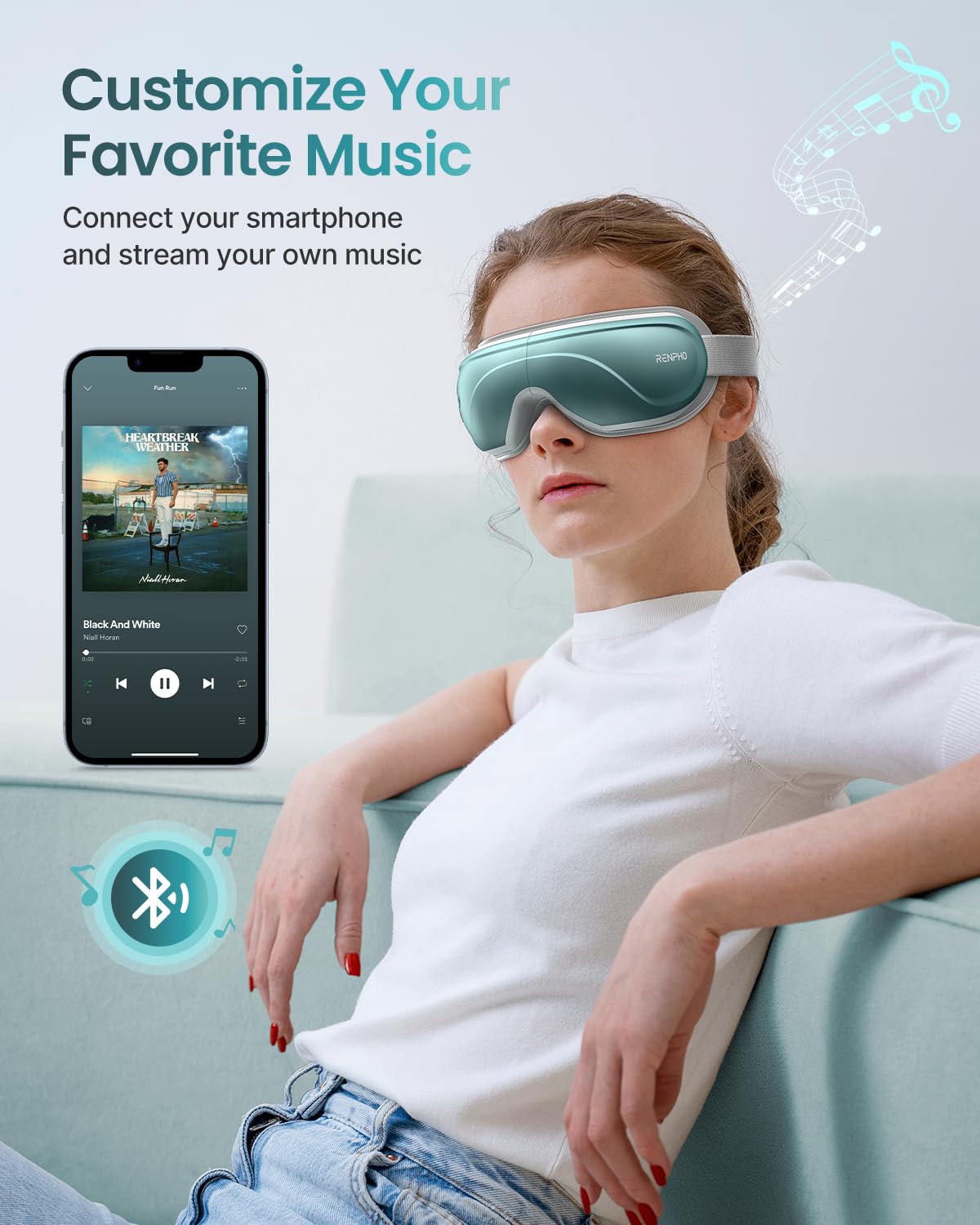 RENPHO Eye Massager shows battery life and charging status