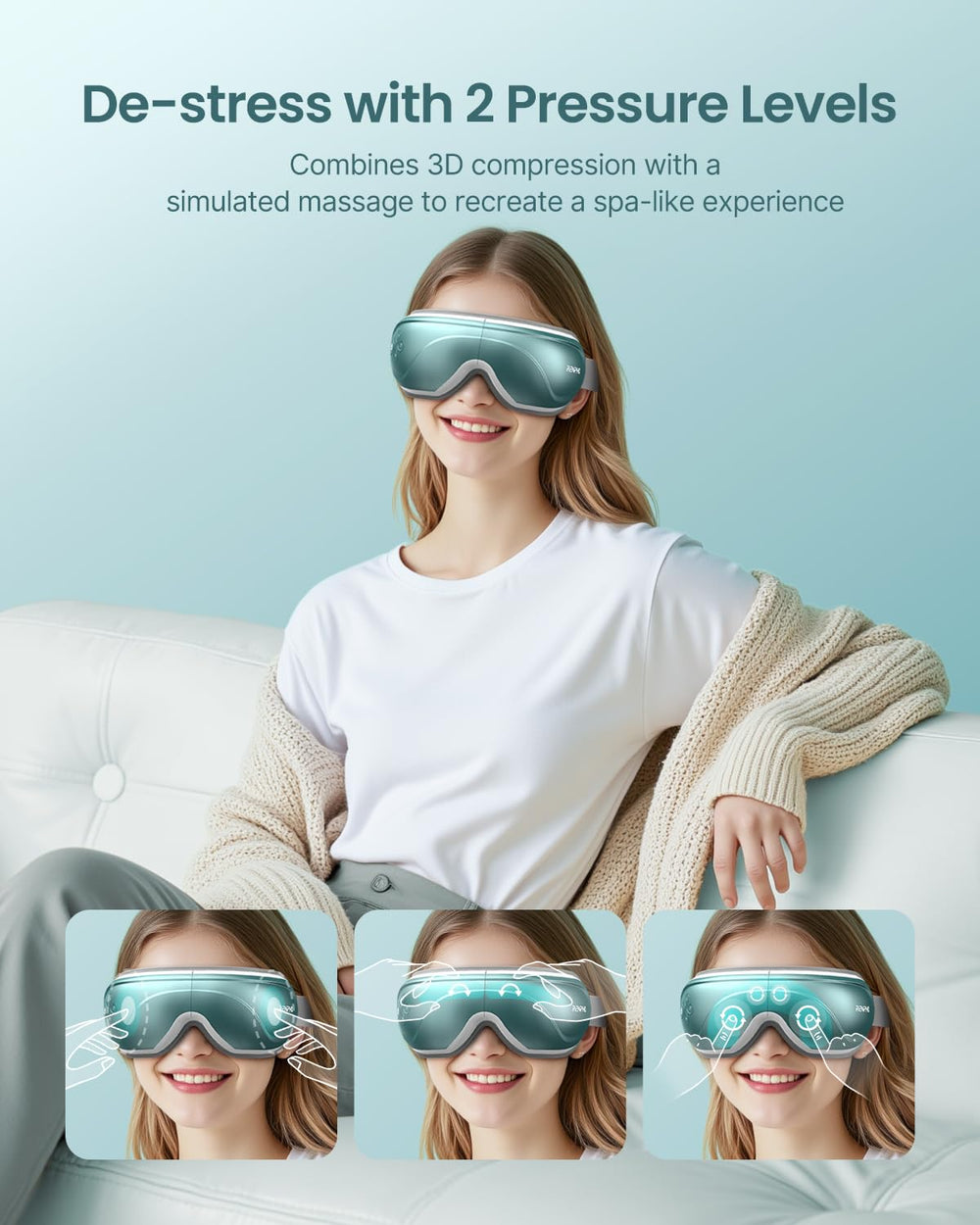 RENPHO Eye Massager in use delivers soothing heat and gentle vibration