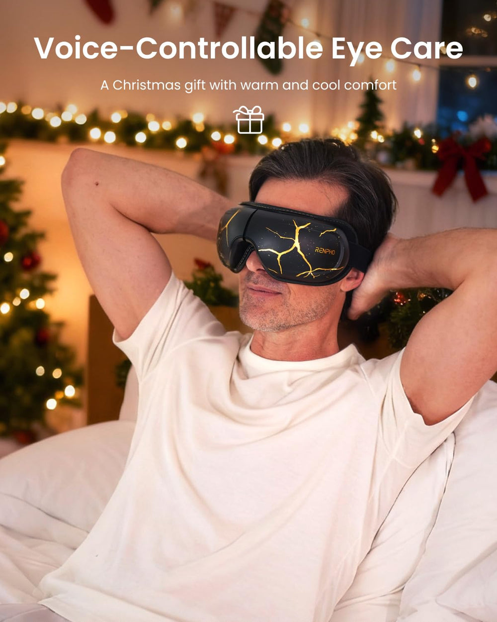 RENPHO Eye Massager side view highlighting ergonomic fit for long use.