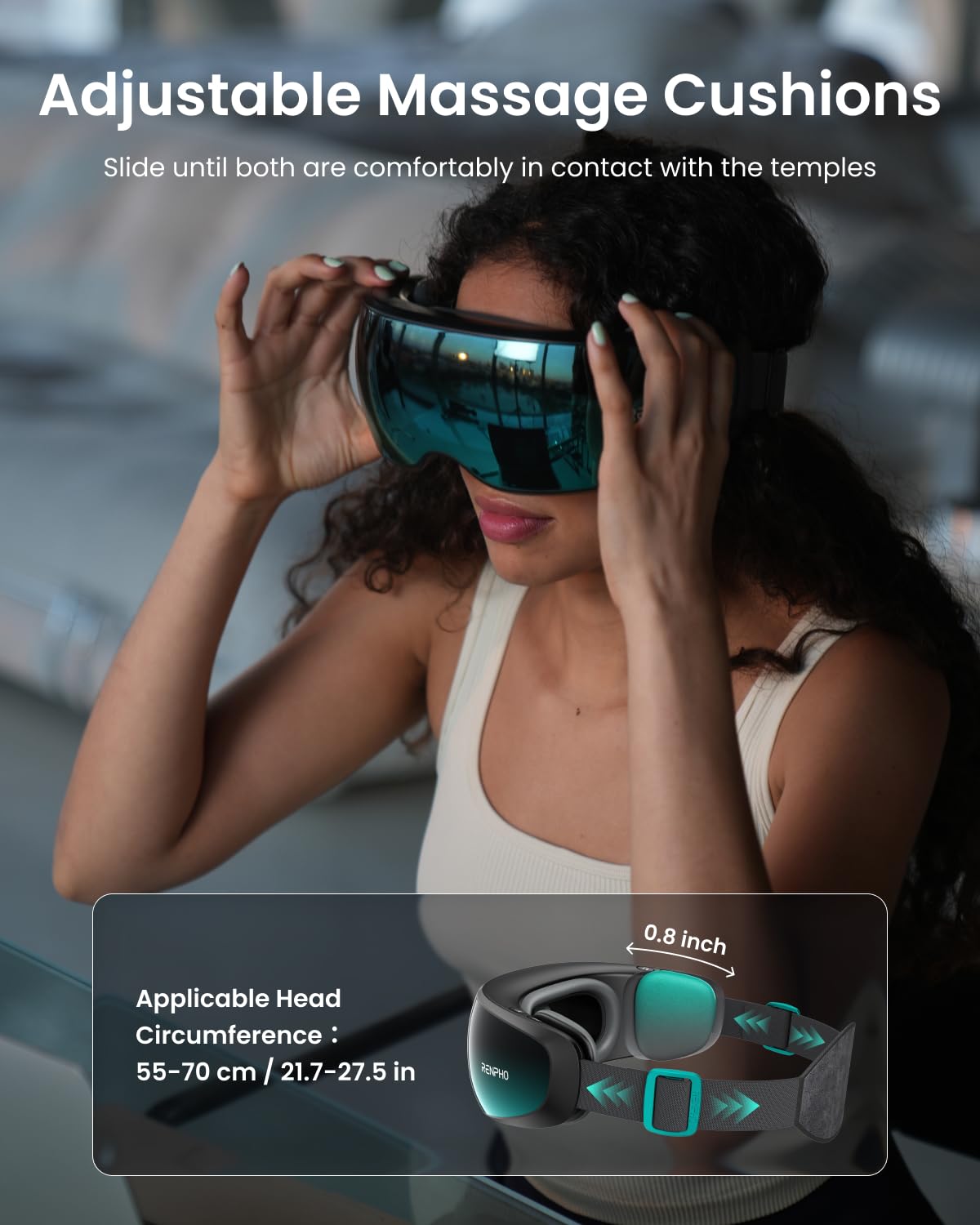 RENPHO Eyeris Caligo adjustable headband fits many head sizes.