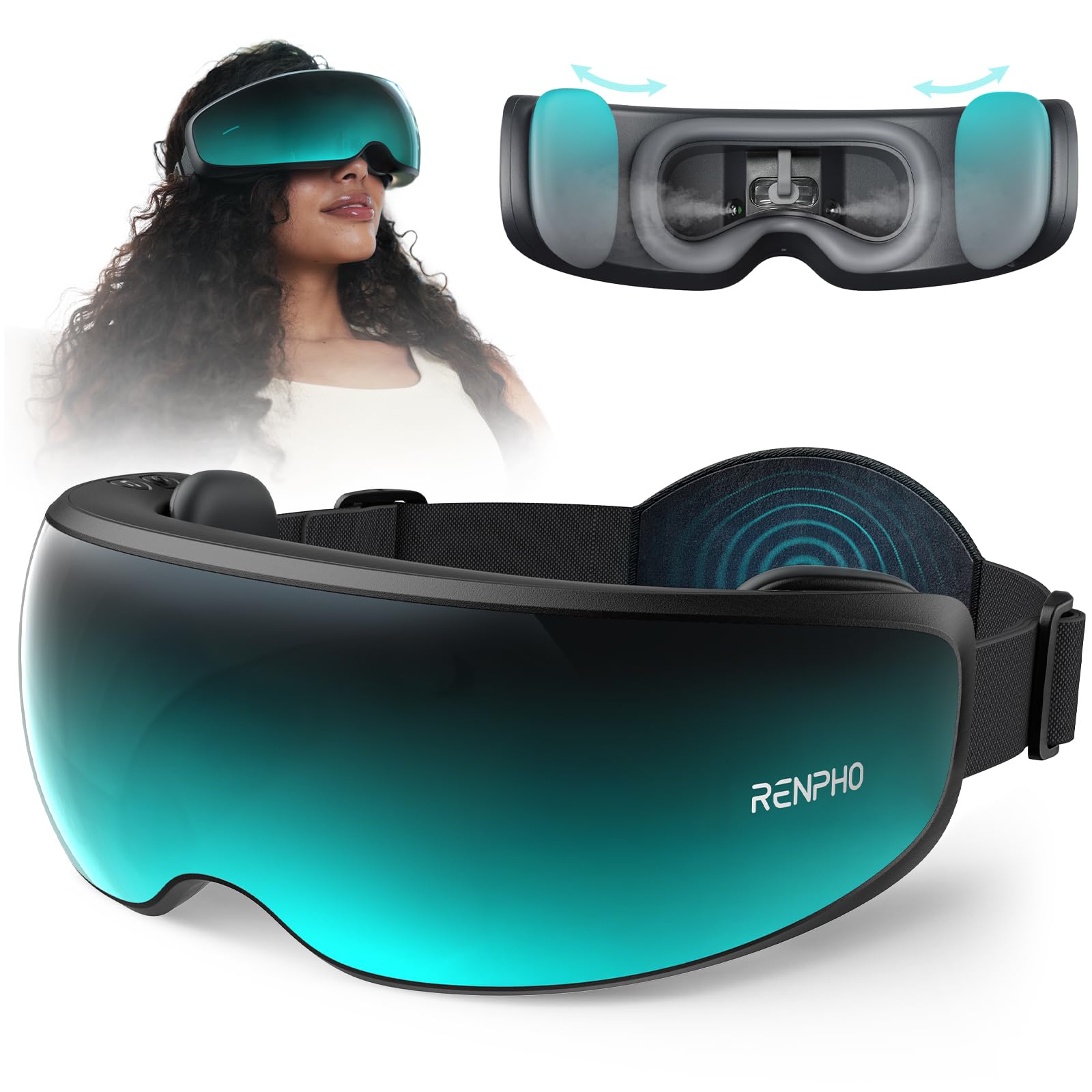 RENPHO Eyeris Caligo eye massager with mist module hydrates tired eyes.