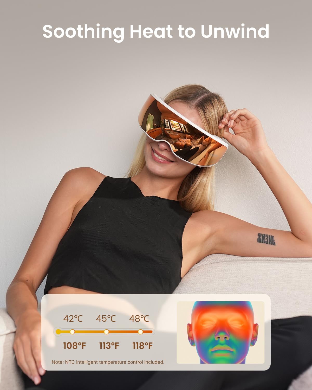 RENPHO Eyeris Calina wireless music feature streams calming audio during use.