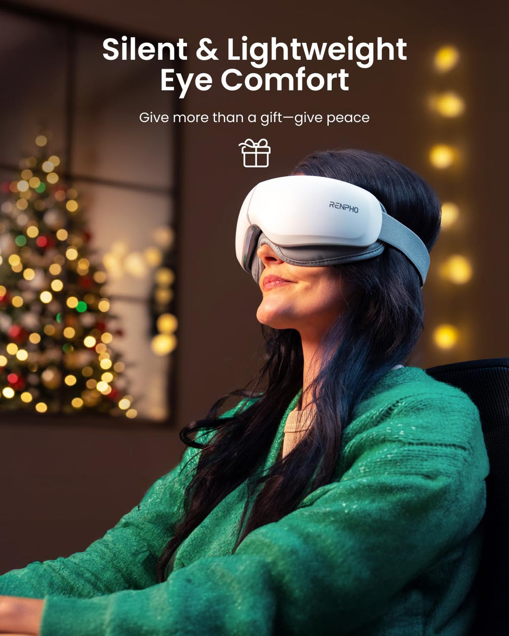 RENPHO Eye Massager Zen with heat levels shown for personalized warmth