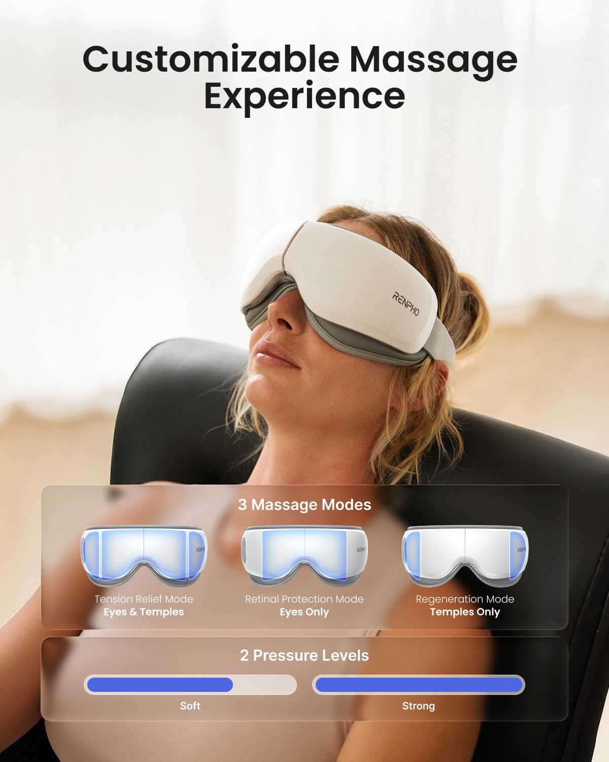 RENPHO Eye Massager Zen calming audio options for a spa-like session