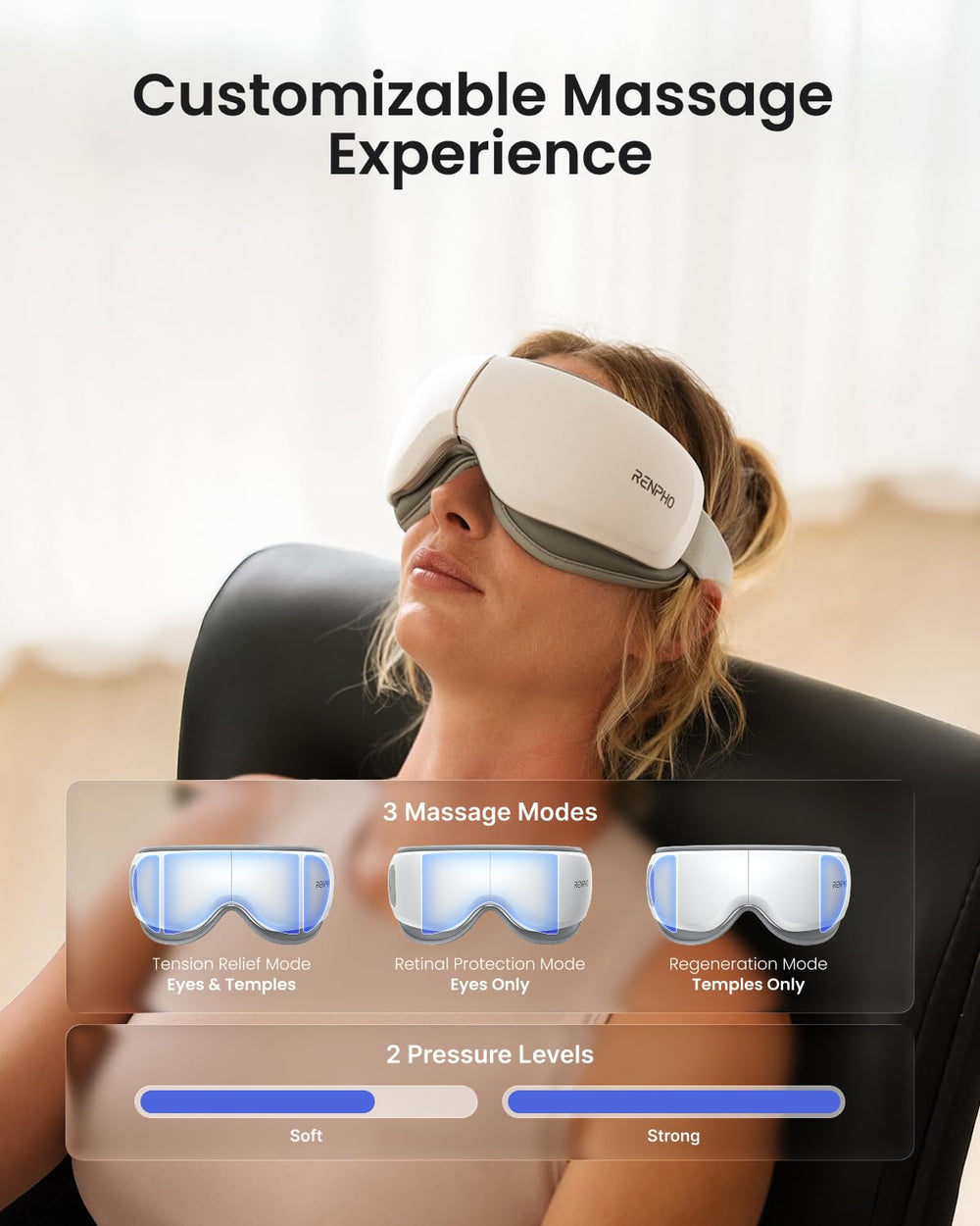 RENPHO Eye Massager Zen calming audio options for a spa-like session