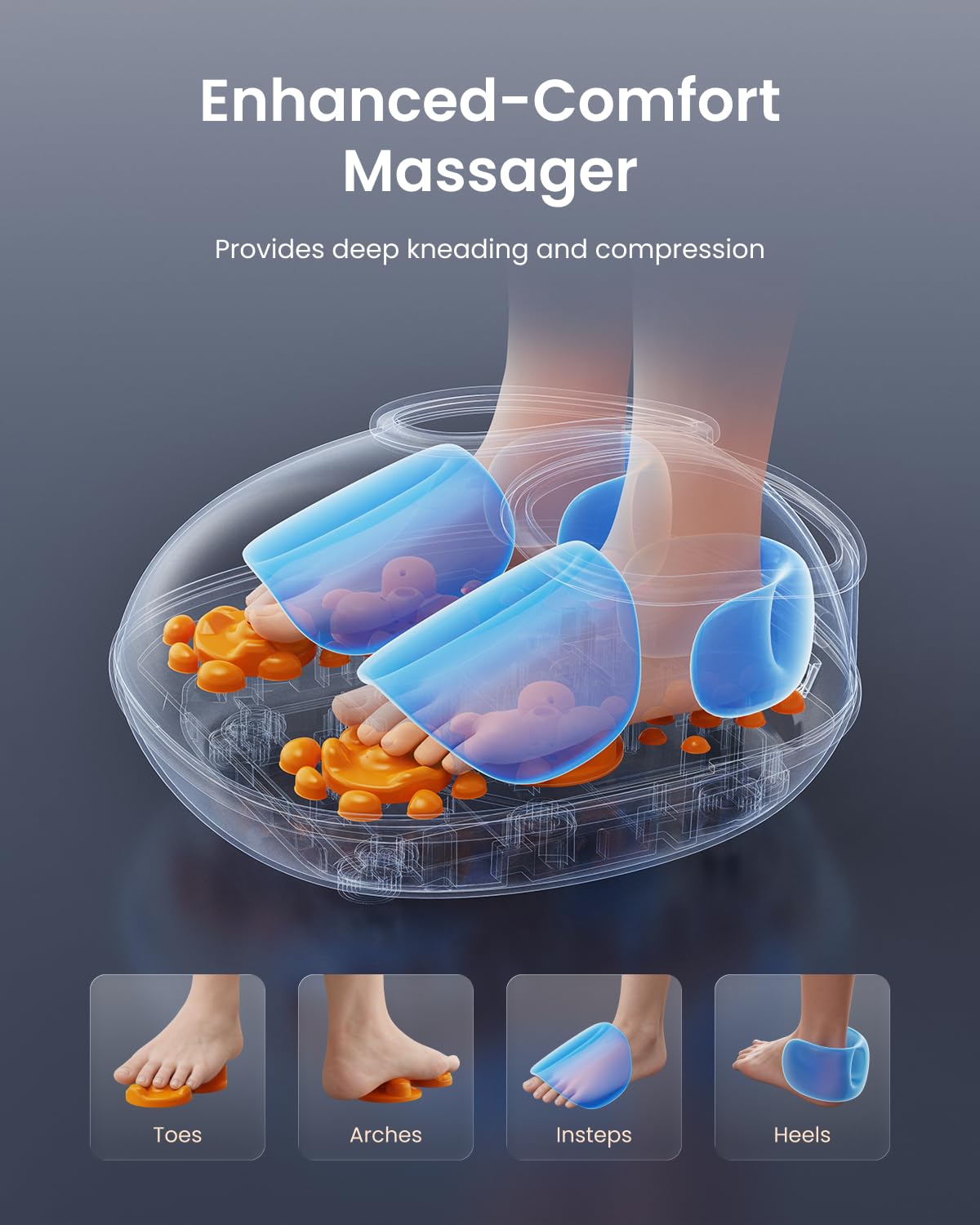 RENPHO air squeeze mode gently wraps feet for a refreshing session.