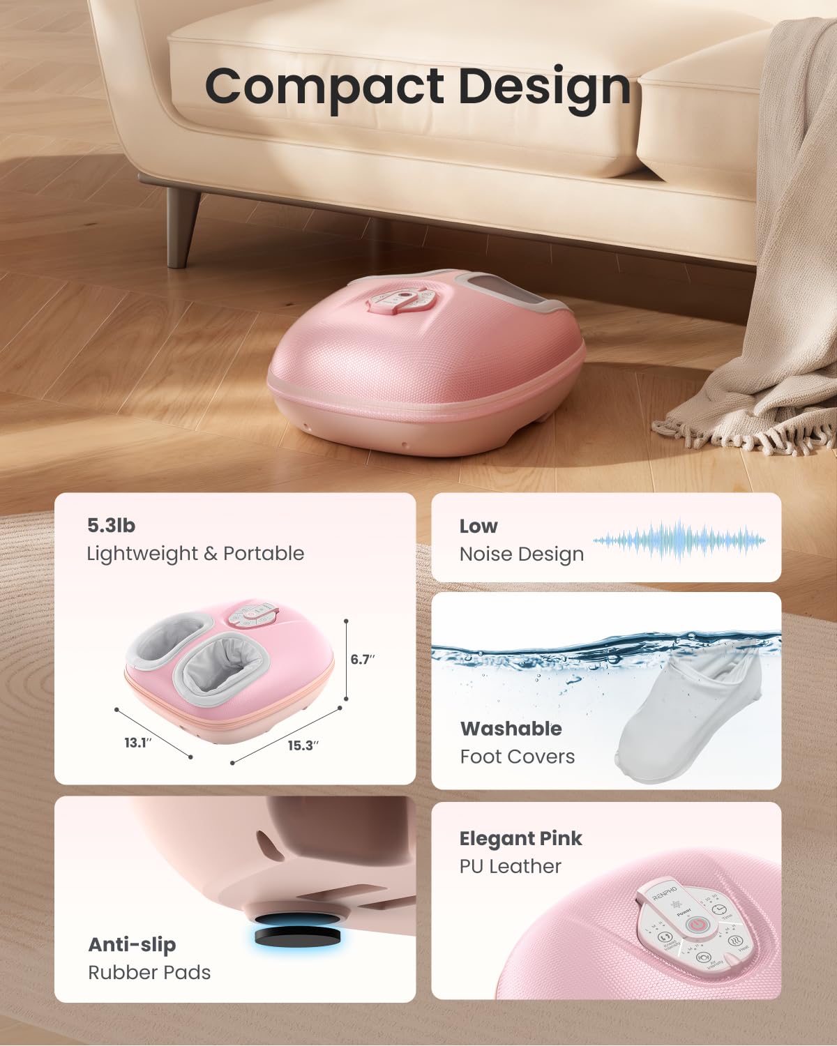 Cordless control enables easy adjustments during foot massage sessions.