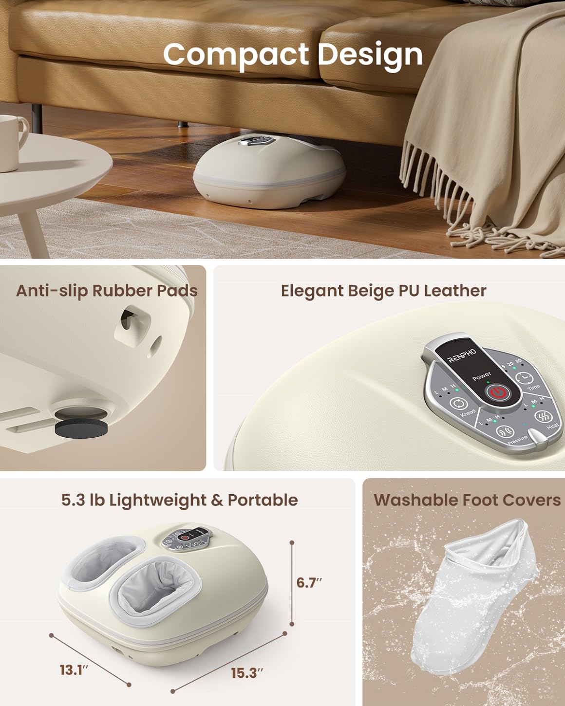 RENPHO cordless design allows massage anywhere at home or office
