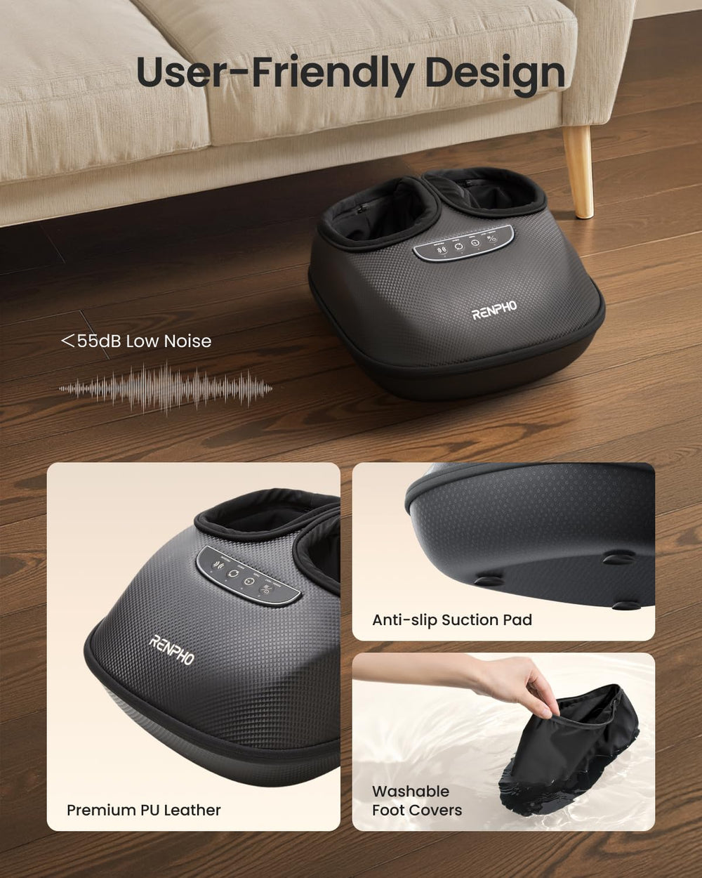 RENPHO PU leather removable cover enables easy cleaning and hygiene.
