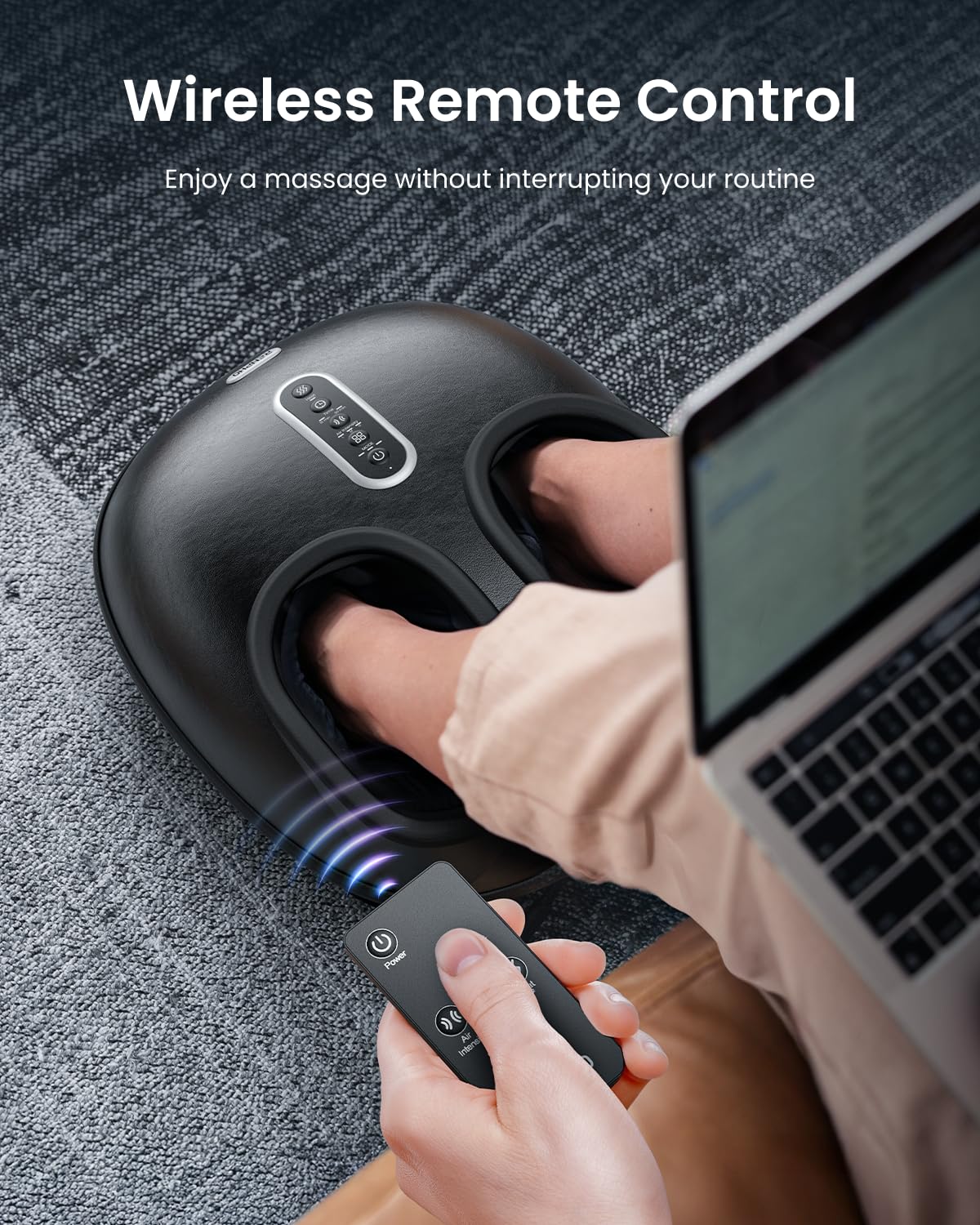 RENPHO remote control enables easy mode changes from your chair.