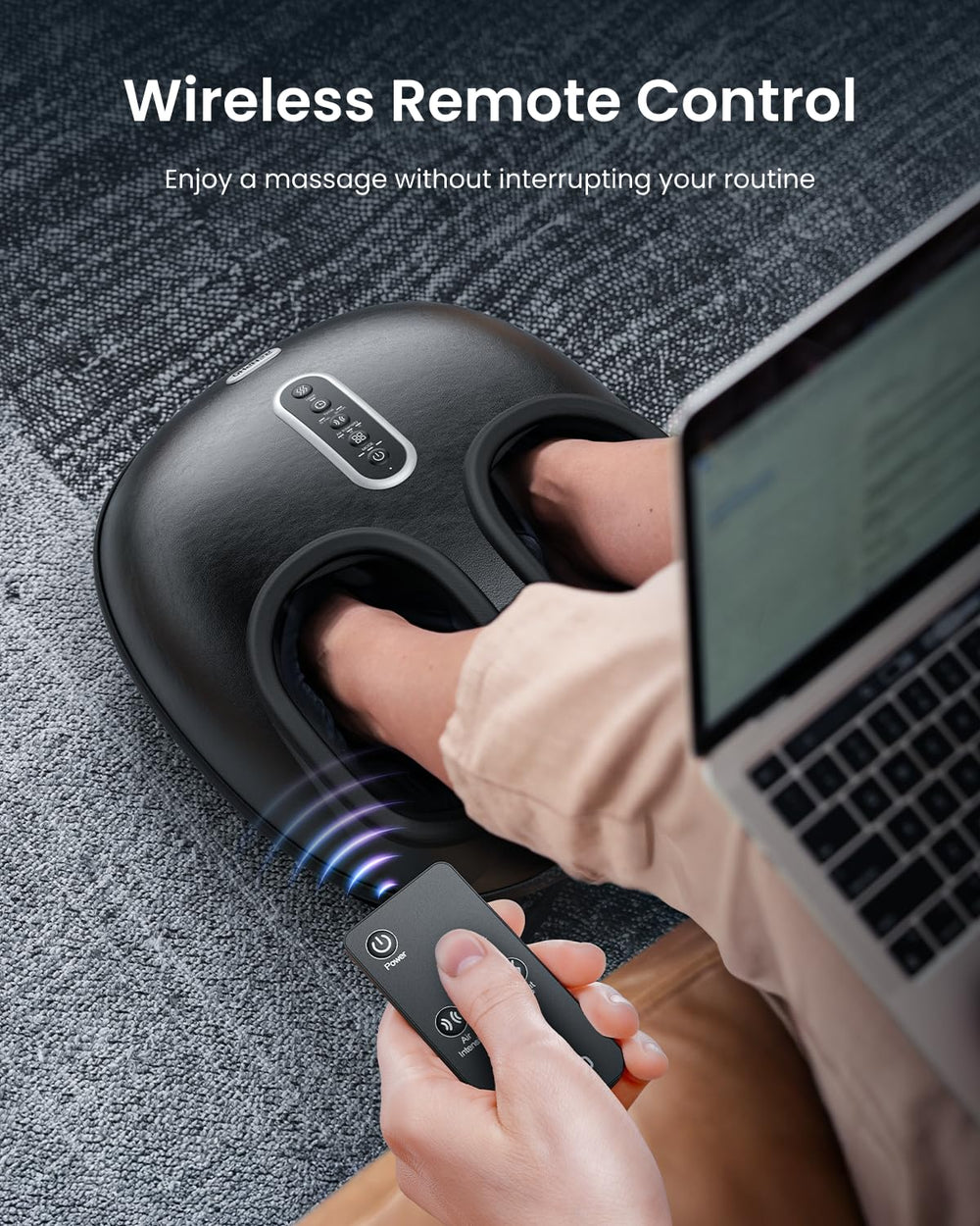 RENPHO remote control enables easy mode changes from your chair.