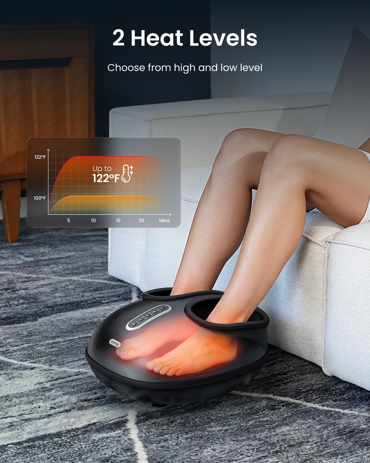 RENPHO shiatsu-roller action mimics hands for precise foot comfort.