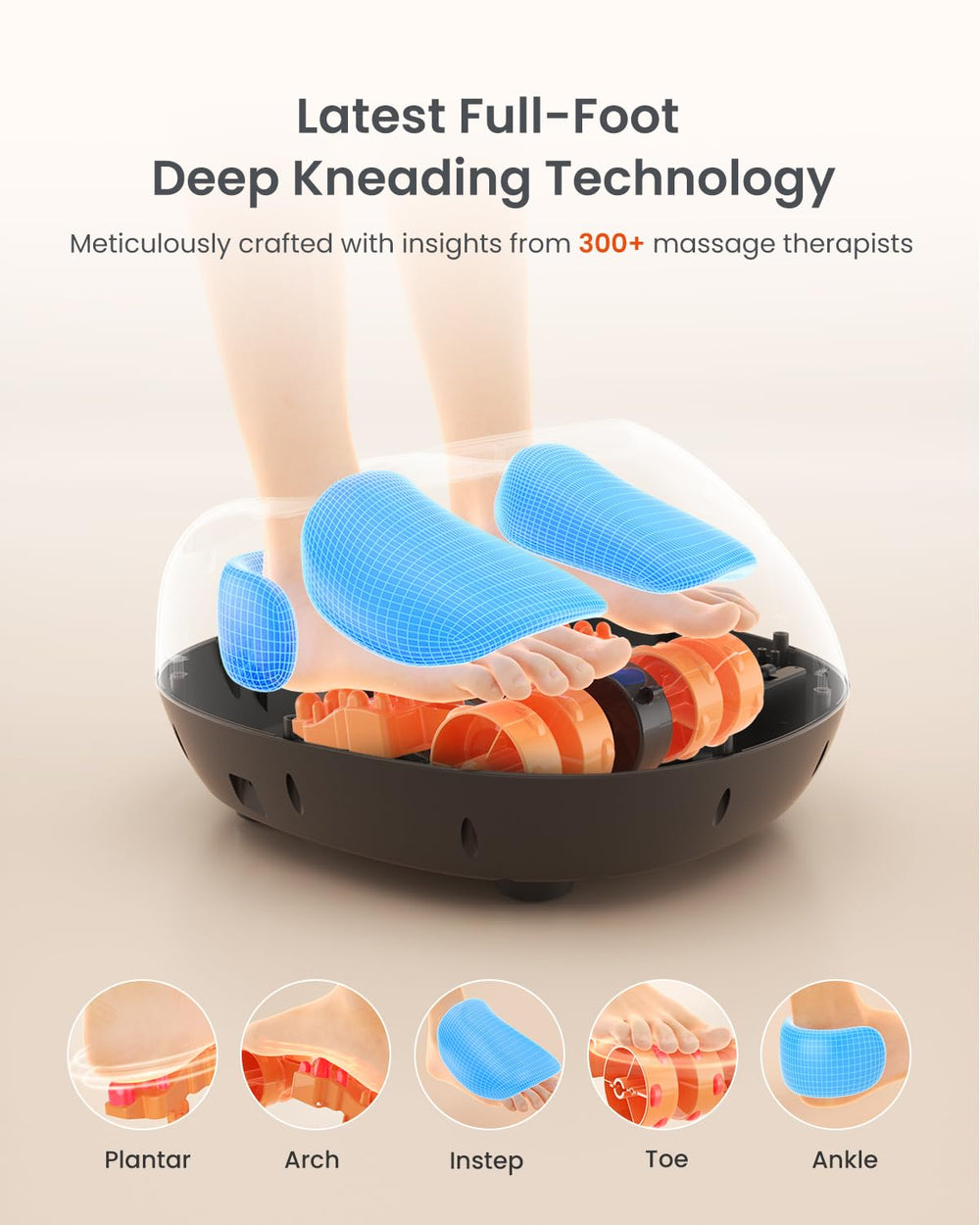 RENPHO Full Foot Massager 2026 side view shows portable silhouette for easy storage.