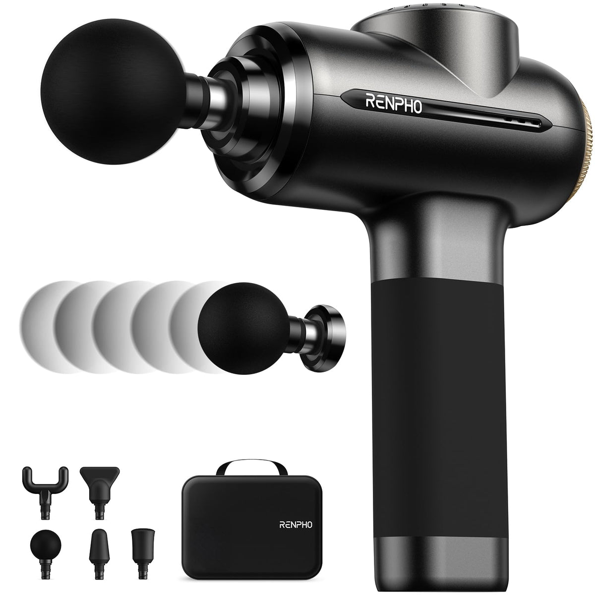 RENPHO massage gun demonstrates amplitude adjustment from 8 to 12 mm for personalized sessions.