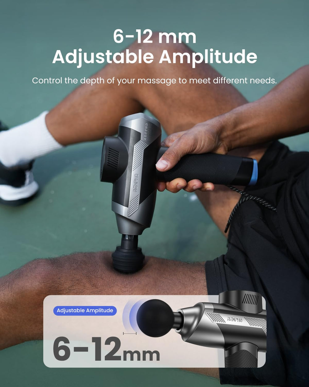 RENPHO massage gun amplitude setup highlights customizable depth for muscles