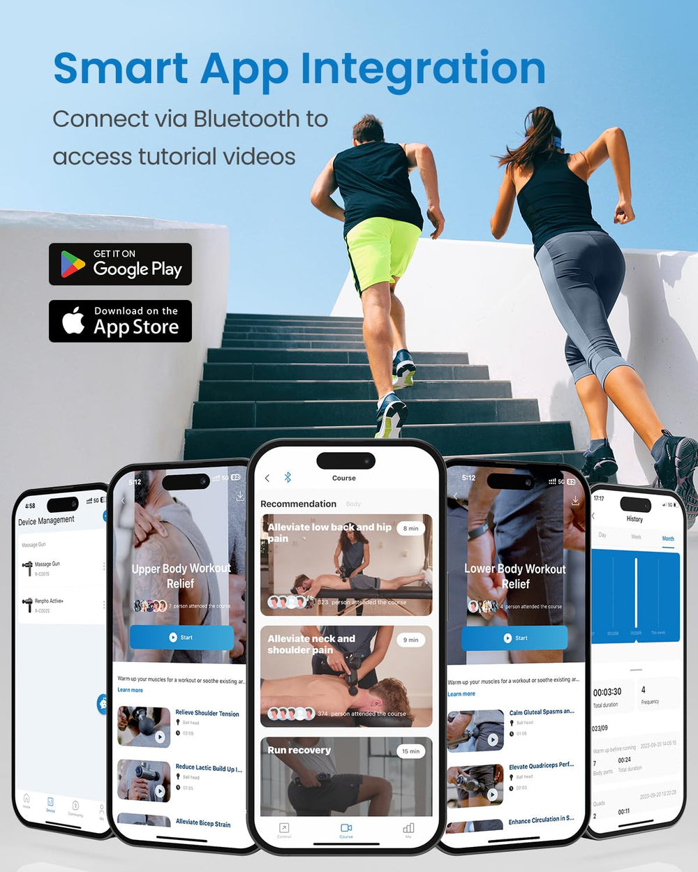 RENPHO Massage Gun Bluetooth app setup for guided therapy.