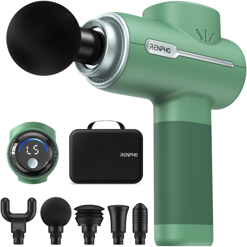 RENPHO Massage Gun deep tissue front view for powerful post-workout recovery.