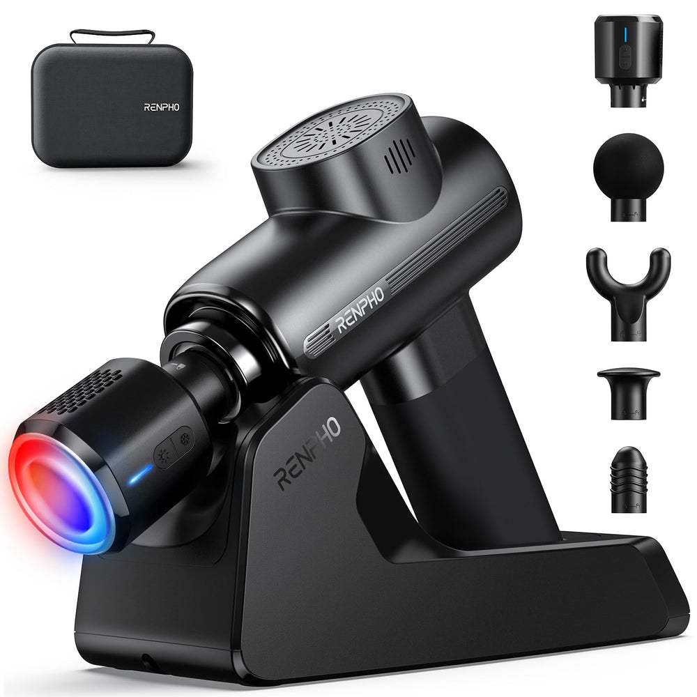 RENPHO massage gun with heat head for deep-tissue relief during workouts.