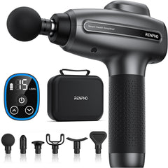 RENPHO massage gun deep-tissue action for muscle recovery after workouts.