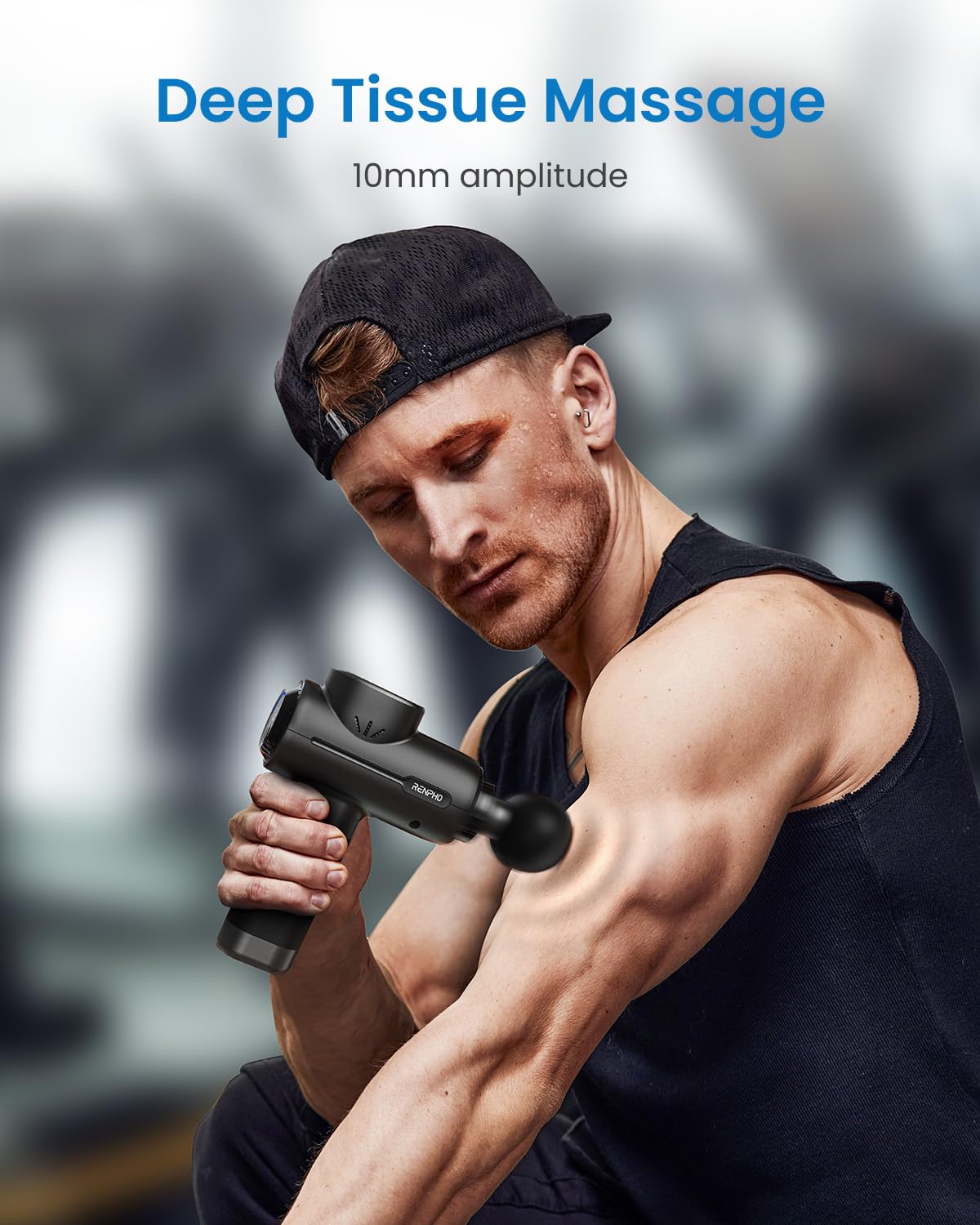 RENPHO massage gun LED display clearly shows battery level for timing sessions.