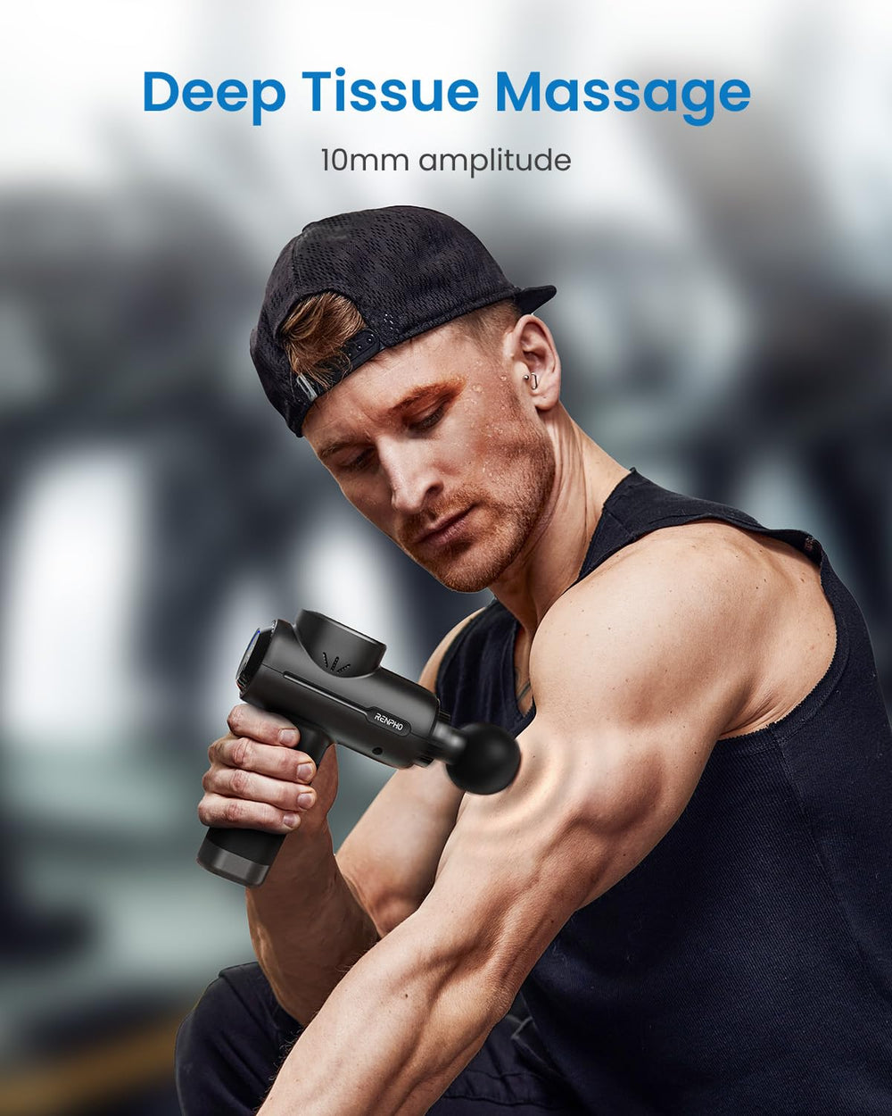 RENPHO massage gun LED display clearly shows battery level for timing sessions.
