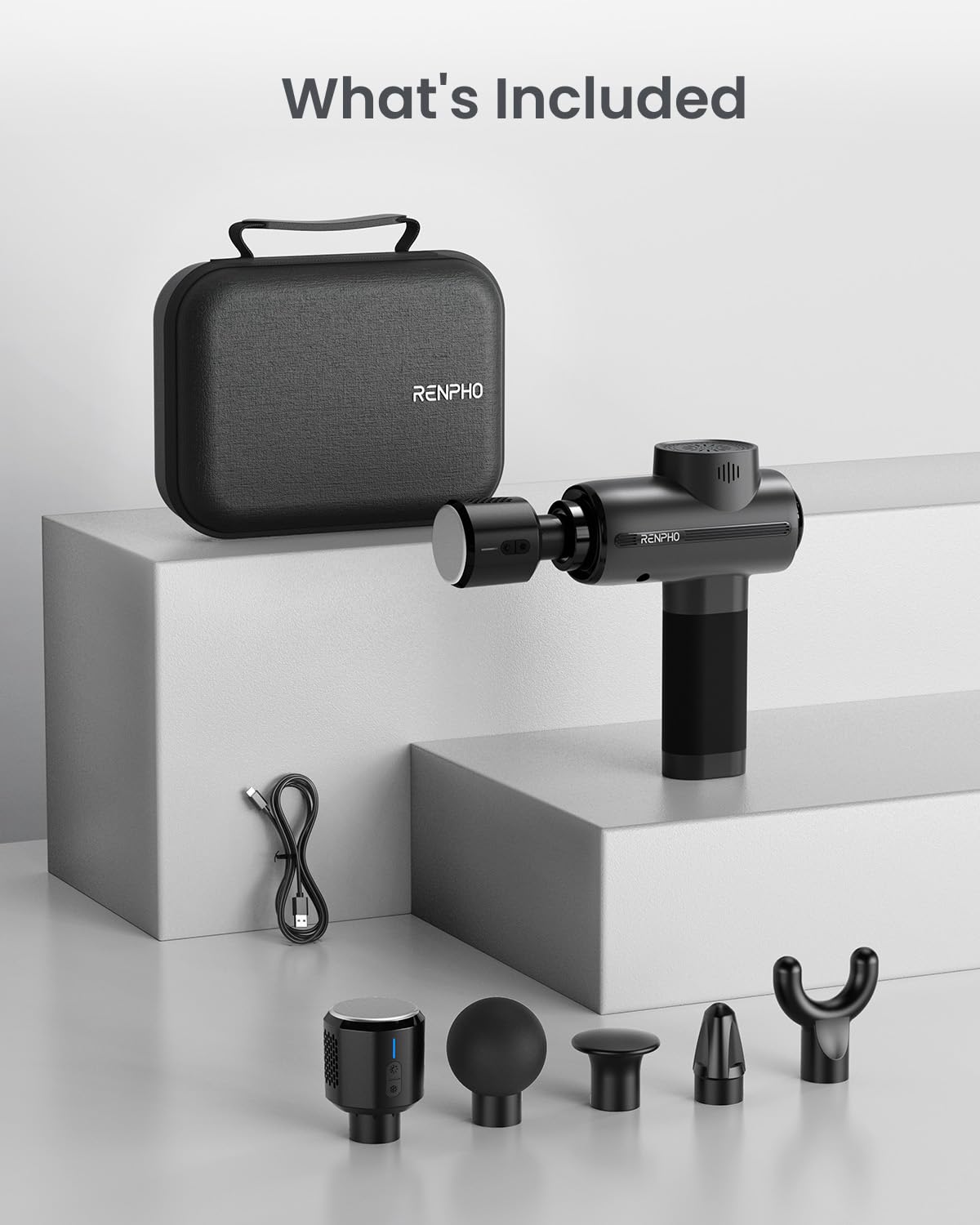 RENPHO carry case keeps the full massage kit organized during trips.