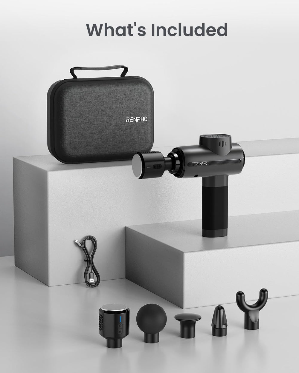 RENPHO carry case keeps the full massage kit organized during trips.