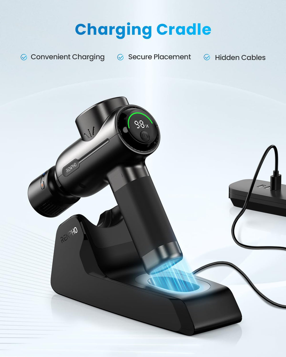 RENPHO massage gun operates quietly for comfortable use anywhere.