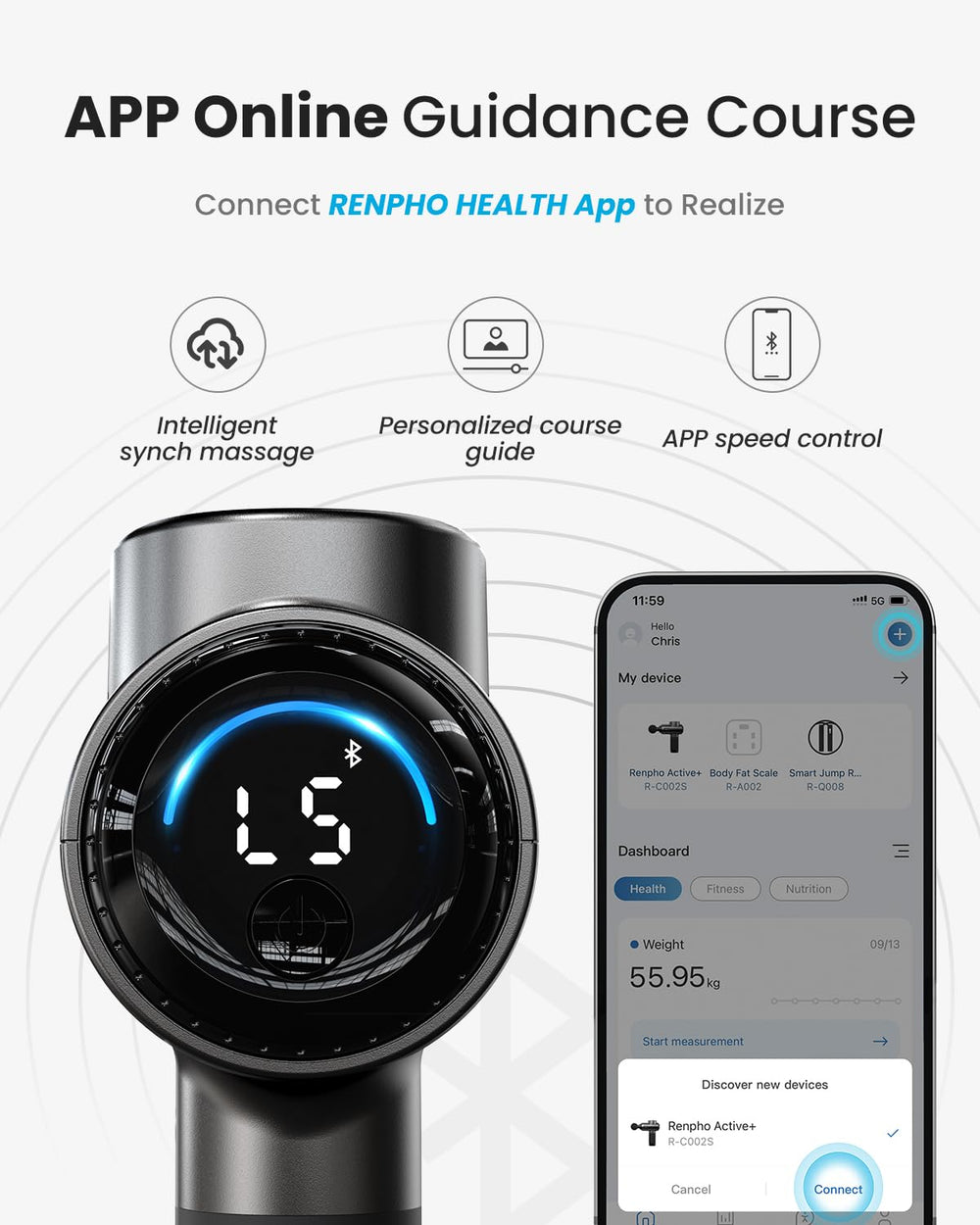 RENPHO Massage Gun USB-C charging for travel readiness.