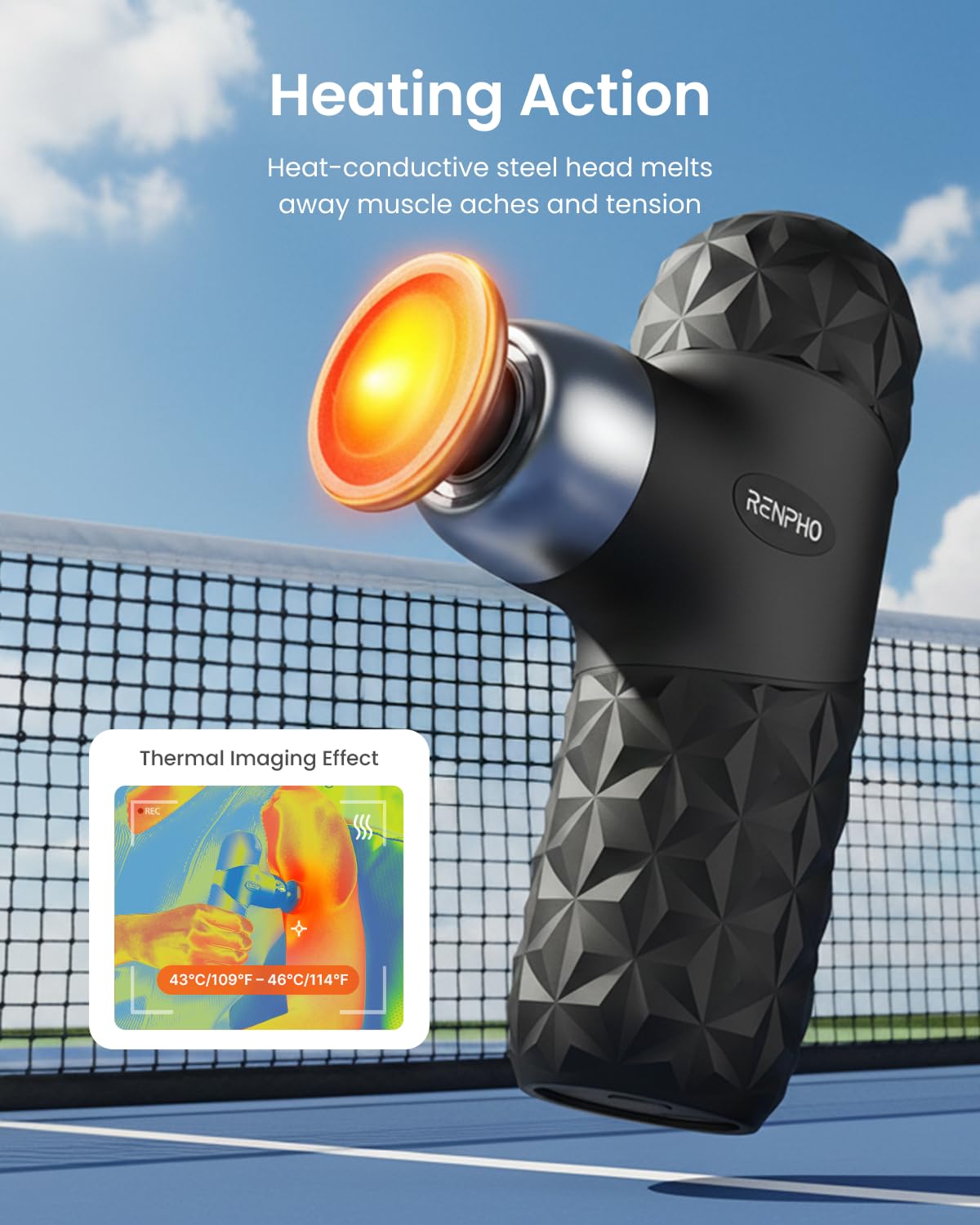 RENPHO mini thermal massage gun delivers deep tissue relief at 6mm depth