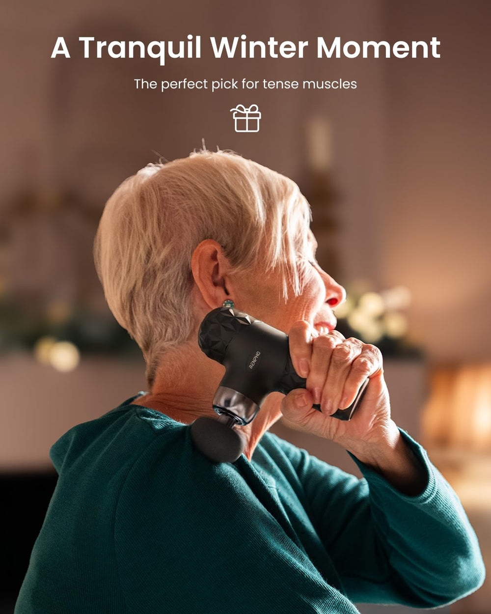 RENPHO mini thermal massage gun with diamond-textured grip for secure control