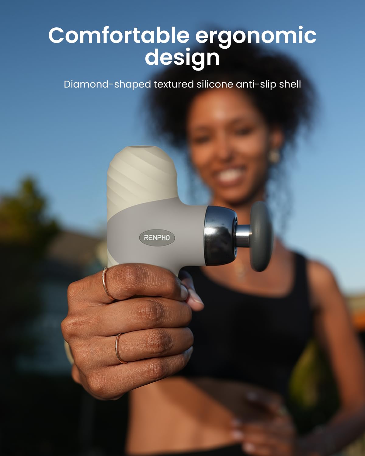 RENPHO Mini Thermal Massage Gun includes four interchangeable silicone head casings for versatility.