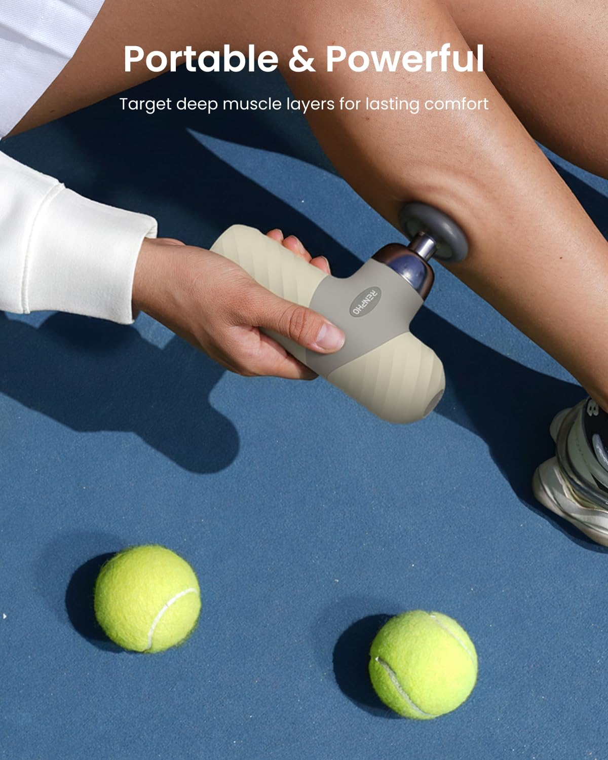 RENPHO Mini Thermal Massage Gun offers four intensity levels for customizable relief.