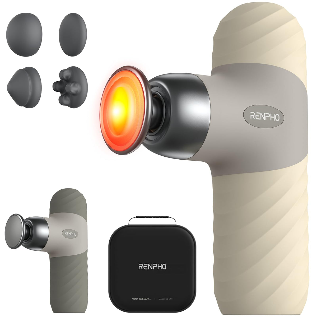 RENPHO Mini Thermal Massage Gun with heat function for targeted relief during workouts.