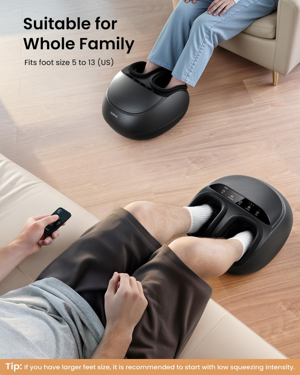 Removable foot covers simplify cleaning and hygiene.