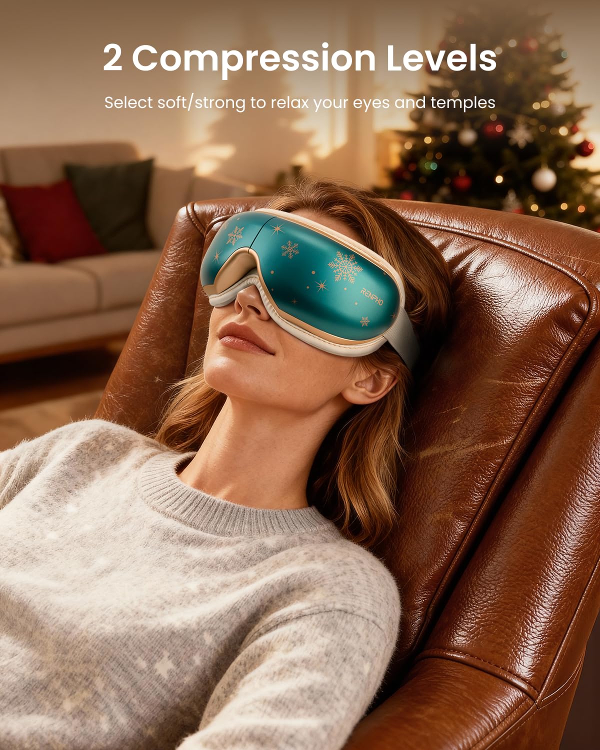 RENPHO white elephant edition eye massager presented as a festive gift.