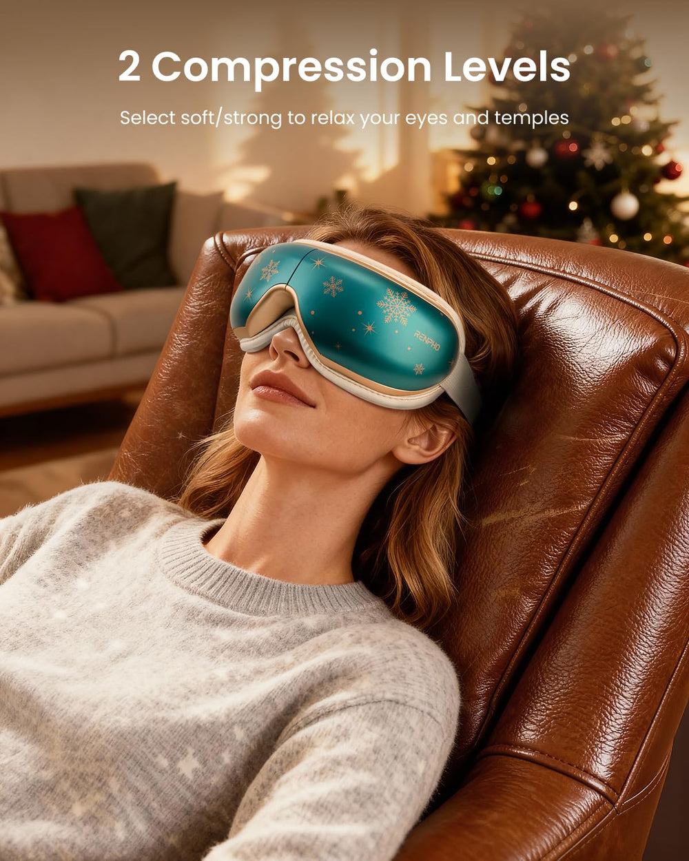 RENPHO white elephant edition eye massager presented as a festive gift.
