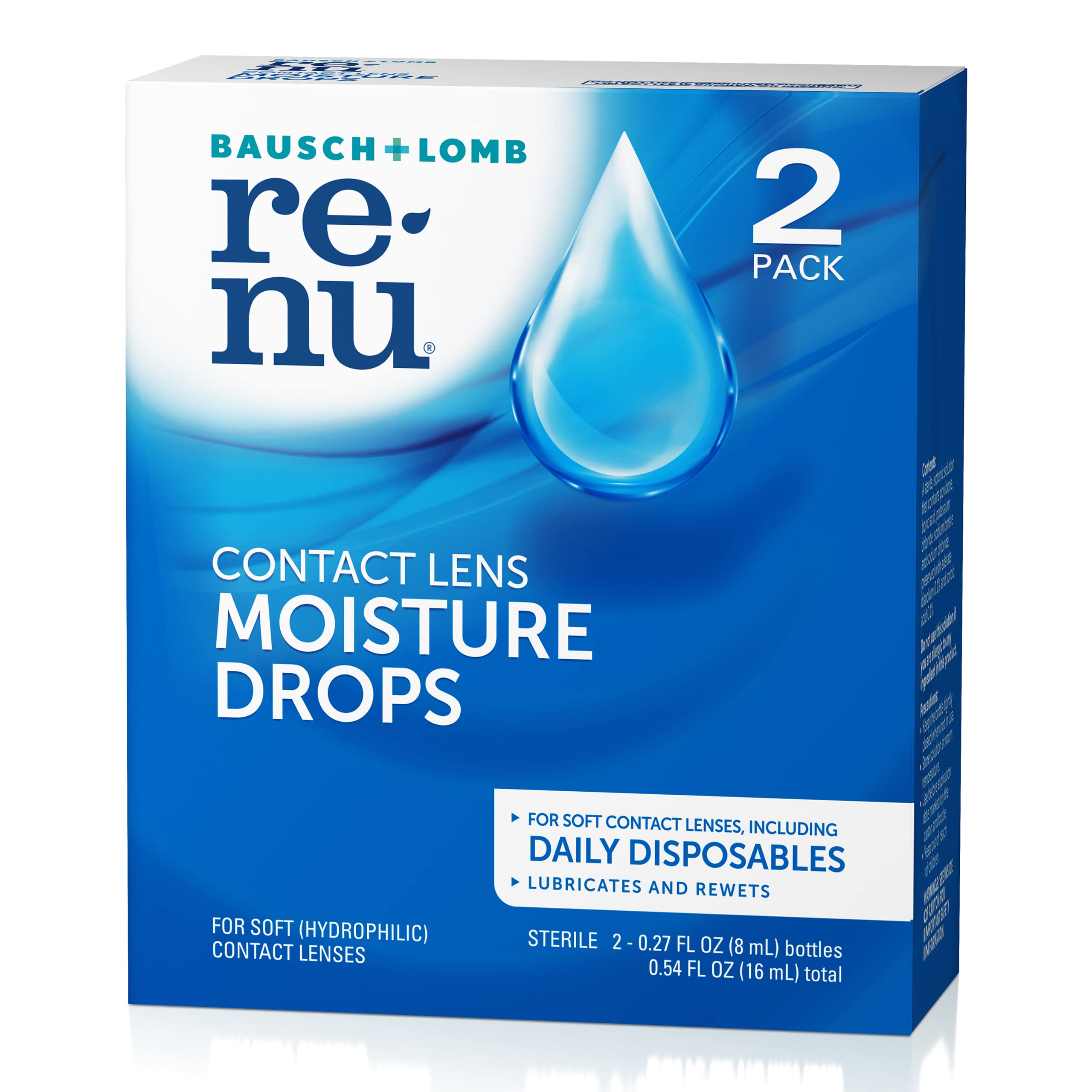 Renu disposable lenses drops maintain lens comfort during wear.