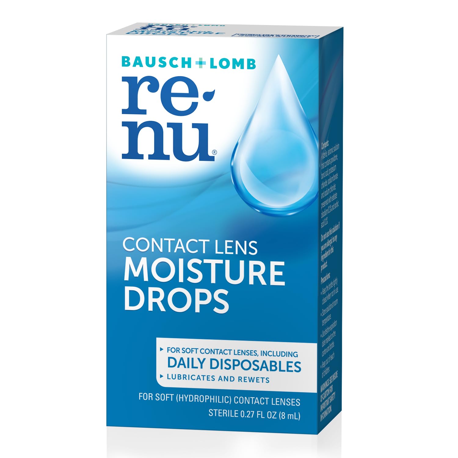 Renu bottle cap and dropper, gentle application emphasized