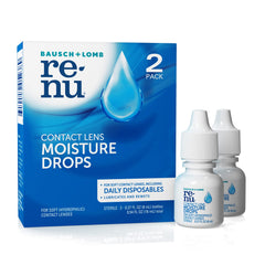 Renu lubricant eye drops bottle for comfortable lens wear.