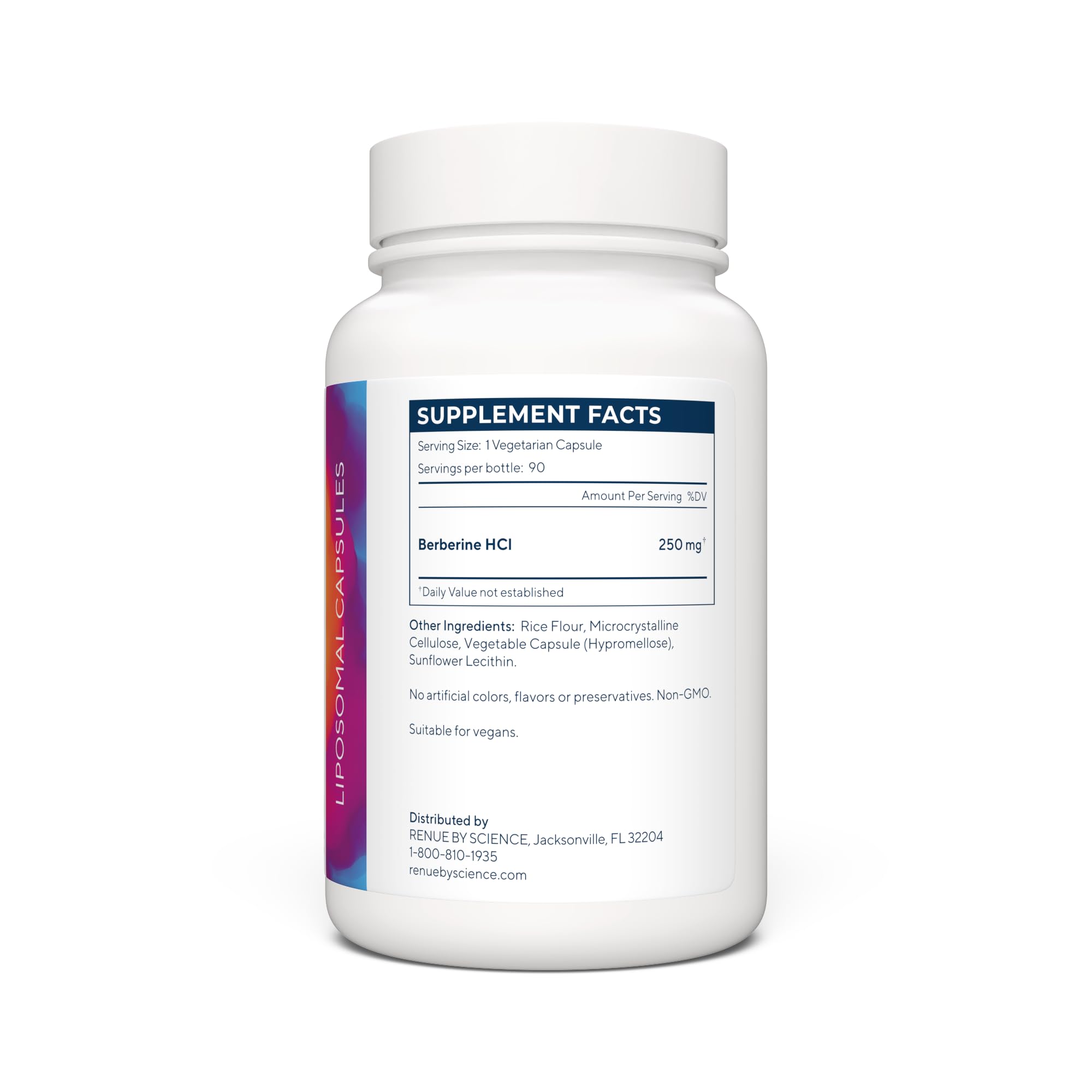 Renue By Science Berberine capsules close-up, convenient daily supplement.